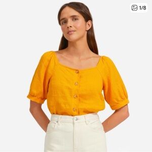 Everlane the linen puff sleeve top yellow
